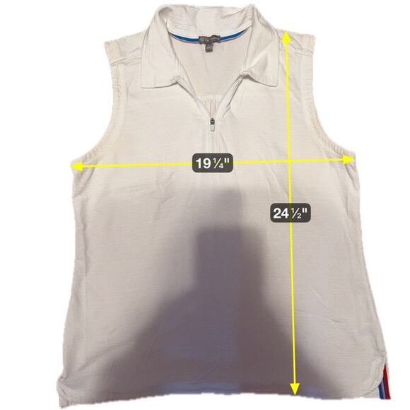T by Talbots White Sleeveless Zip Polo Top Large Petite Stretch Cotton Blend - Picture 7 of 7